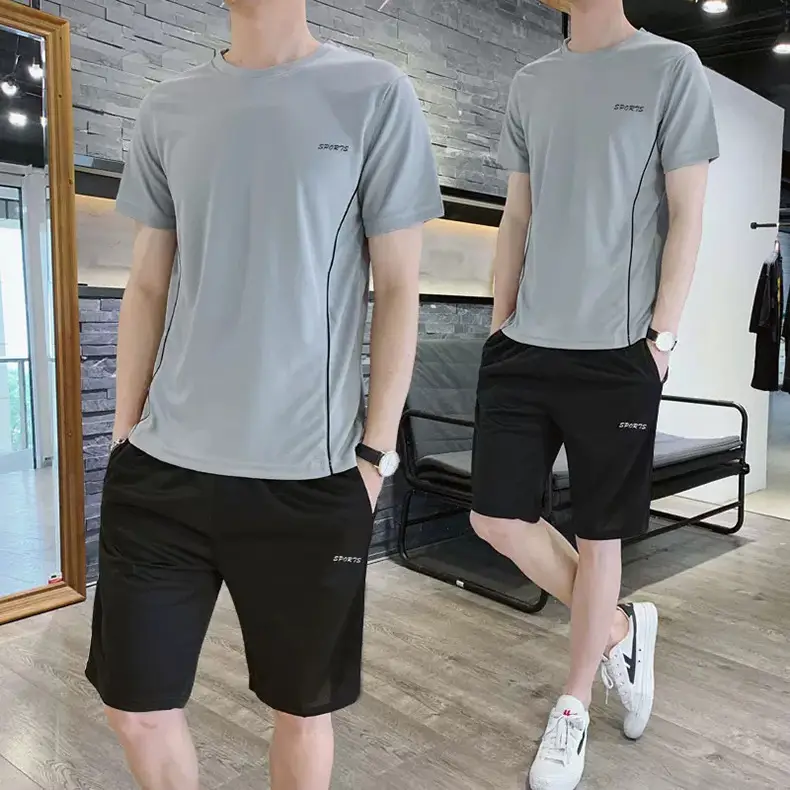 Men Sports Quick-Drying T-Shirt Shorts Set White Black Large — feature 28