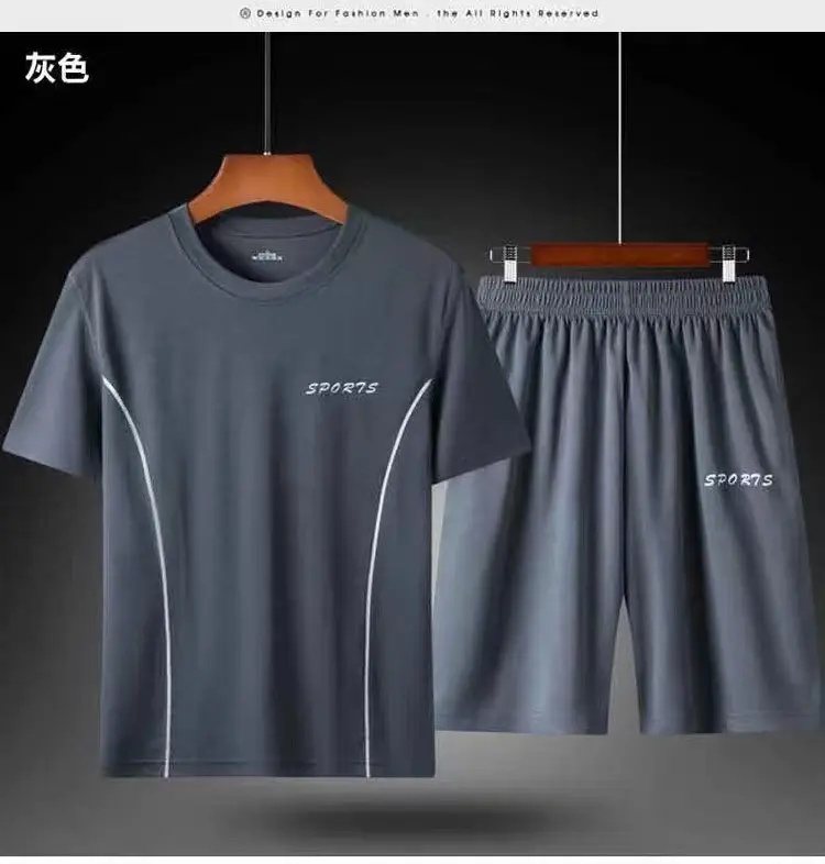 Men Sports Quick-Drying T-Shirt Shorts Set White Black Large — feature 41