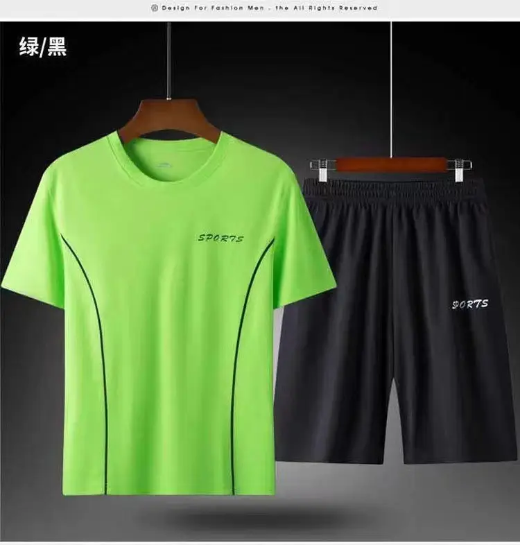 Men Sports Quick-Drying T-Shirt Shorts Set White Black Large — feature 42