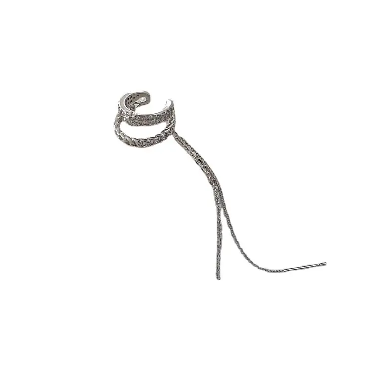 Silver C-Shape Ear Clip with Double Layer Tassel - Image 6