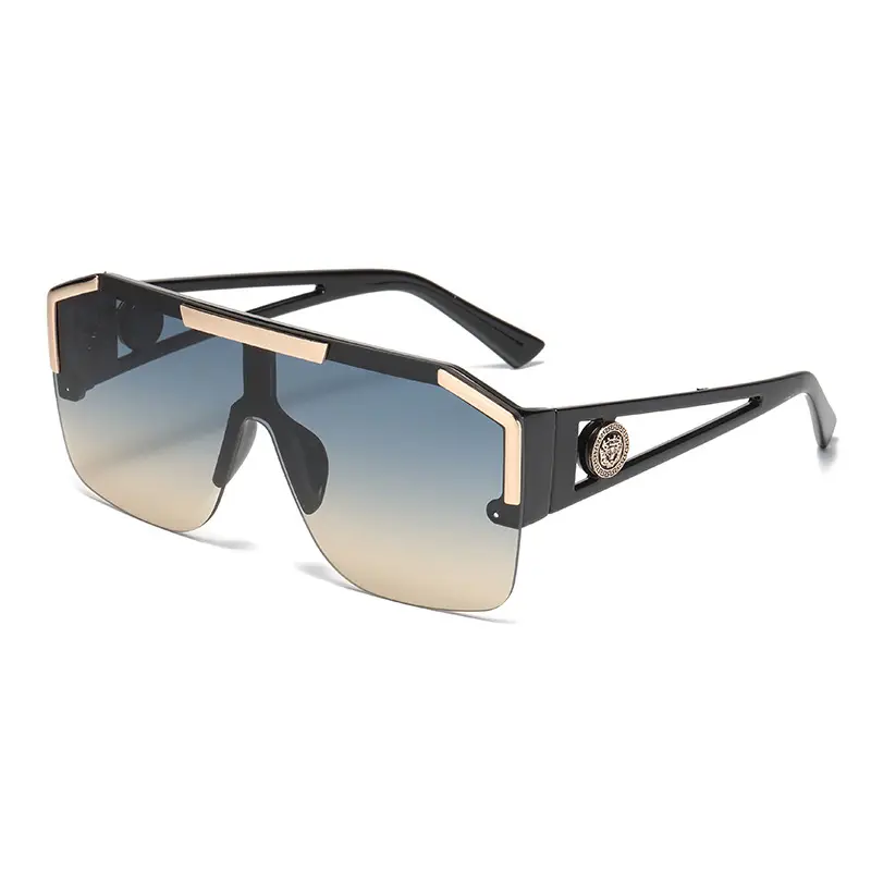 New Lion Head Sunglasses Black Gold Large Frame