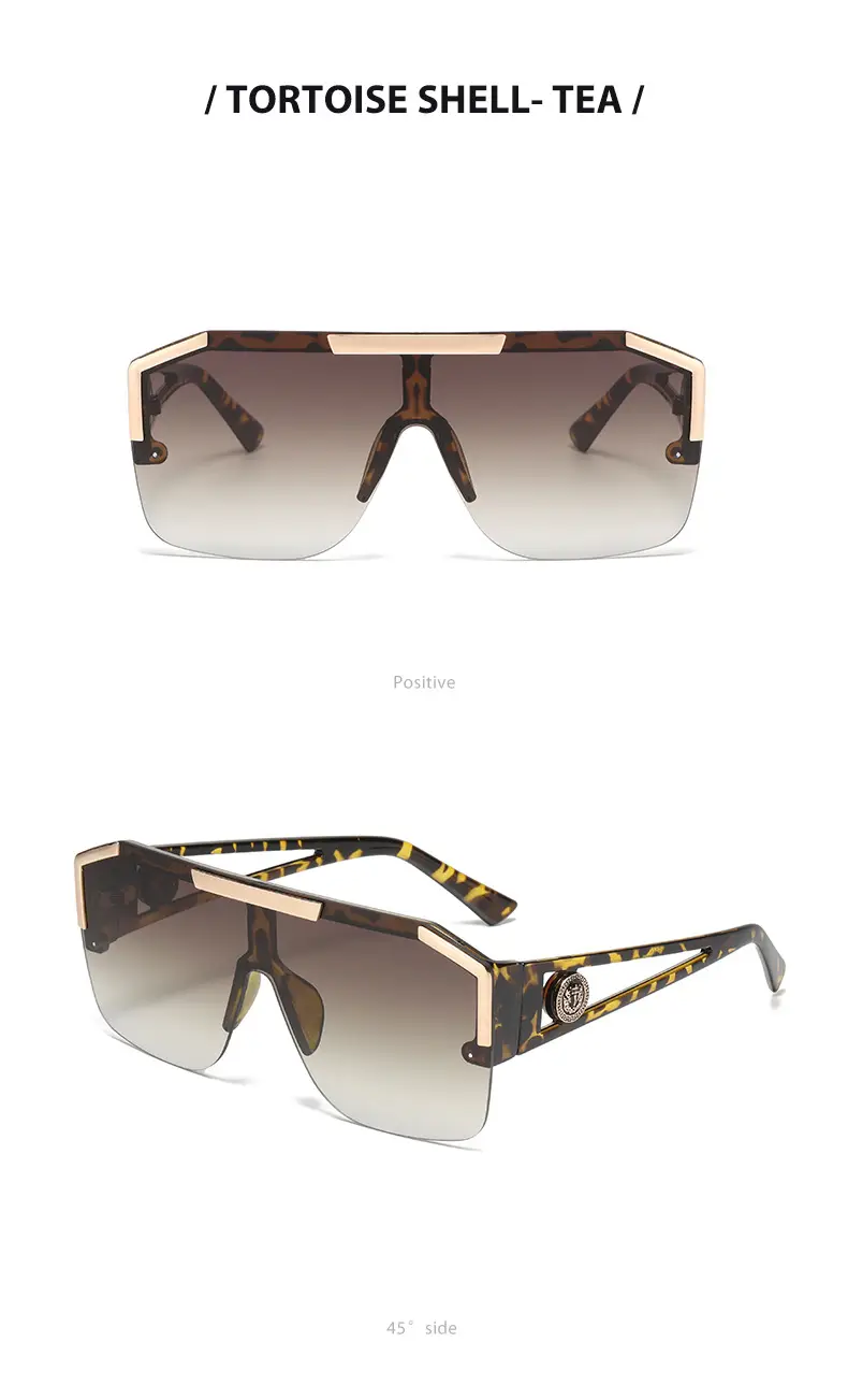 New Lion Head Sunglasses Black Gold Large Frame — feature 11