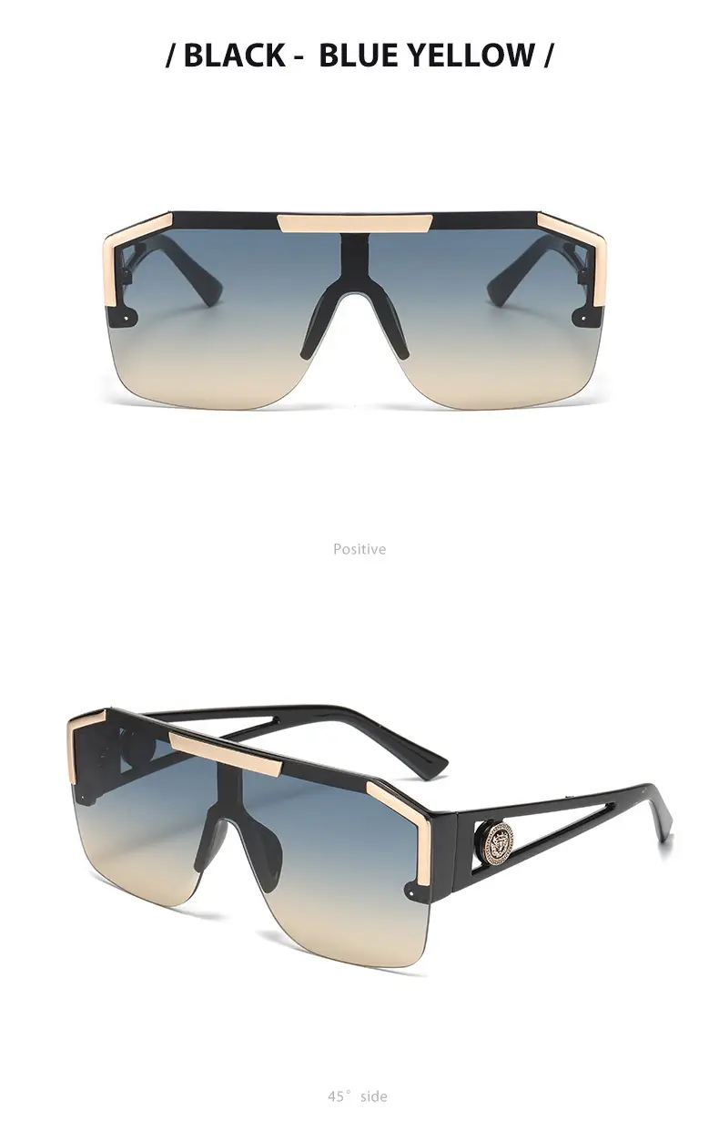 New Lion Head Sunglasses Black Gold Large Frame — feature 12
