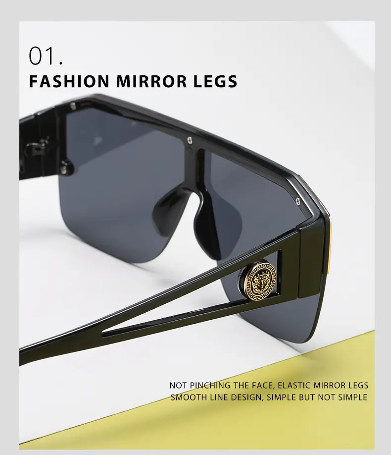 New Lion Head Sunglasses Black Gold Large Frame — feature 14
