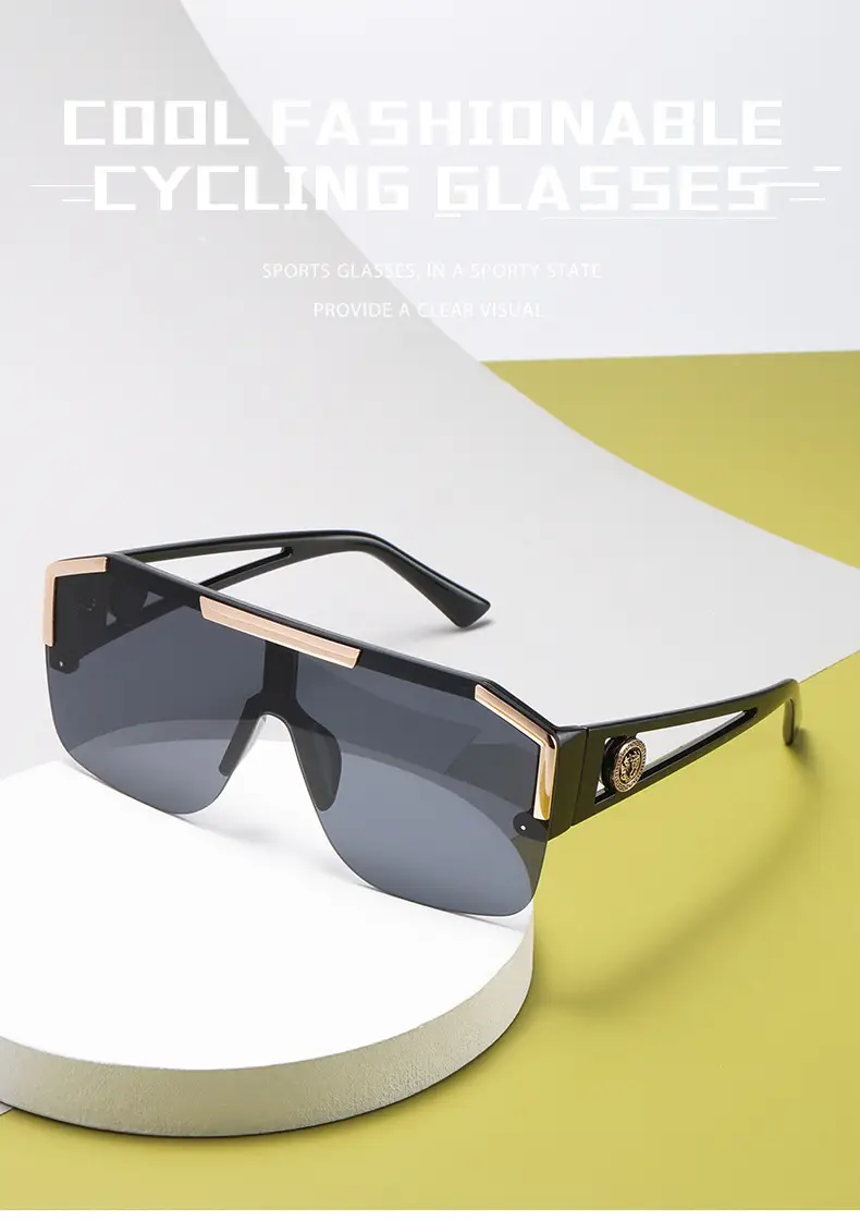 New Lion Head Sunglasses Black Gold Large Frame — feature 3