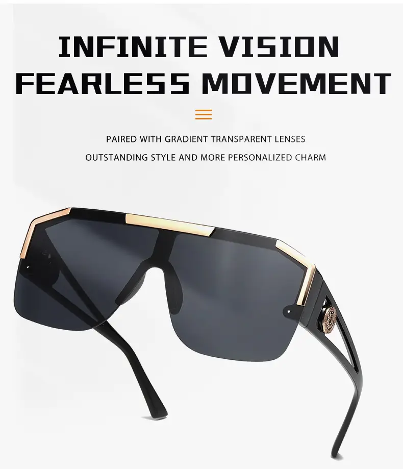 New Lion Head Sunglasses Black Gold Large Frame — feature 6