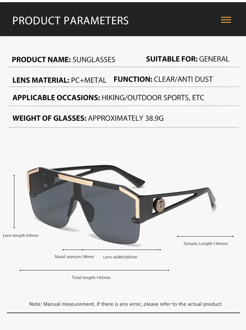 New Lion Head Sunglasses Black Gold Large Frame — feature 8