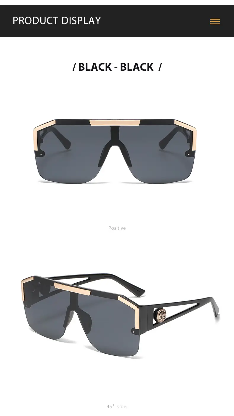New Lion Head Sunglasses Black Gold Large Frame — feature 9