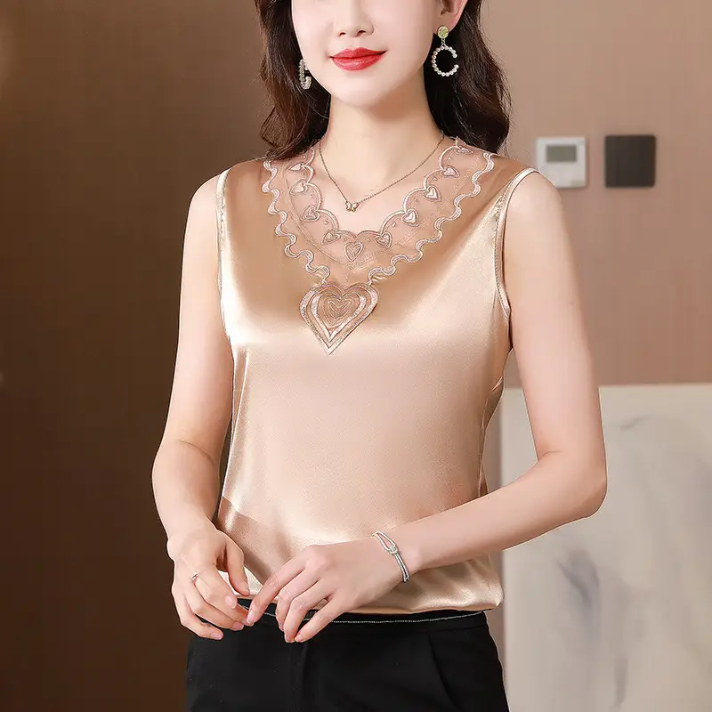 Lace V-Neck Camisole Women Satin Summer Top Large - Image 4