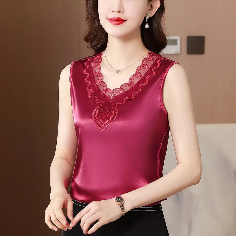 Lace V-Neck Camisole Women Satin Summer Top Large - Image 5