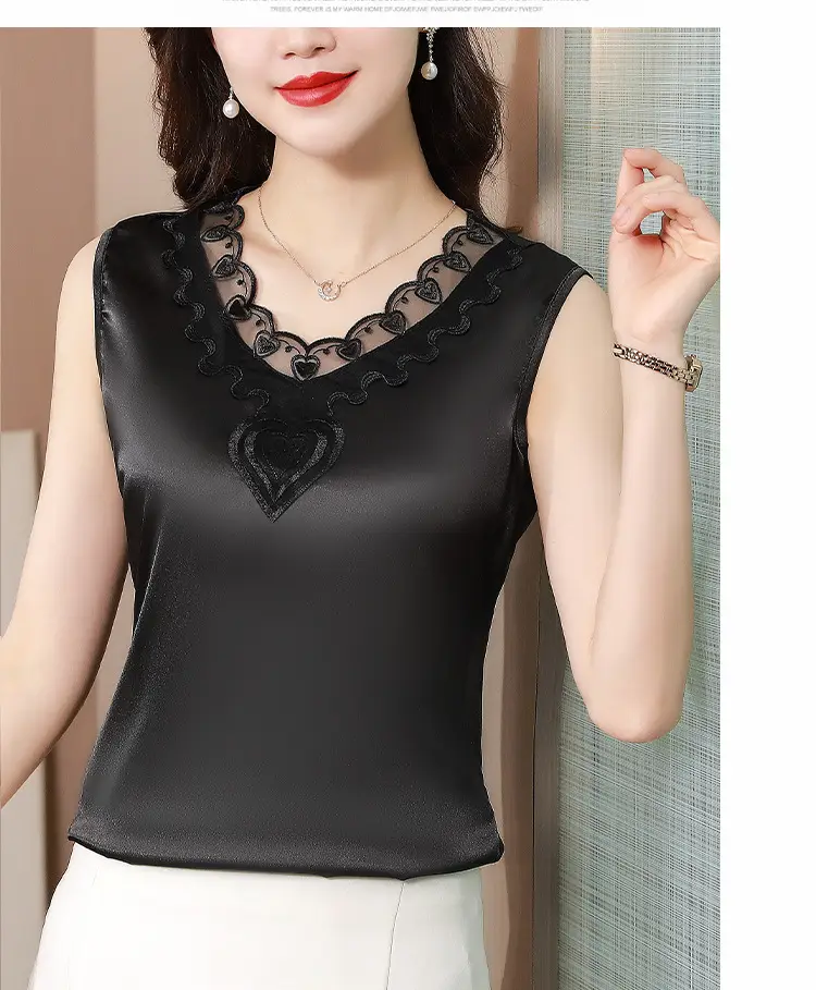 Lace V-Neck Camisole Women Satin Summer Top Large — feature 10