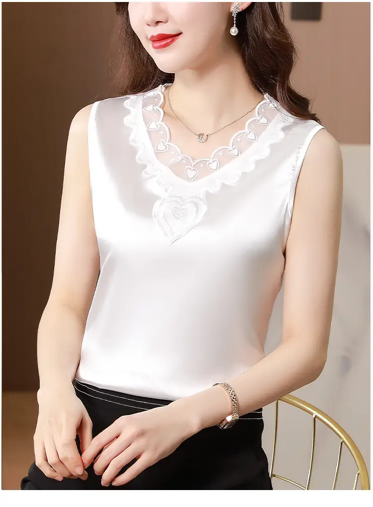 Lace V-Neck Camisole Women Satin Summer Top Large — feature 13