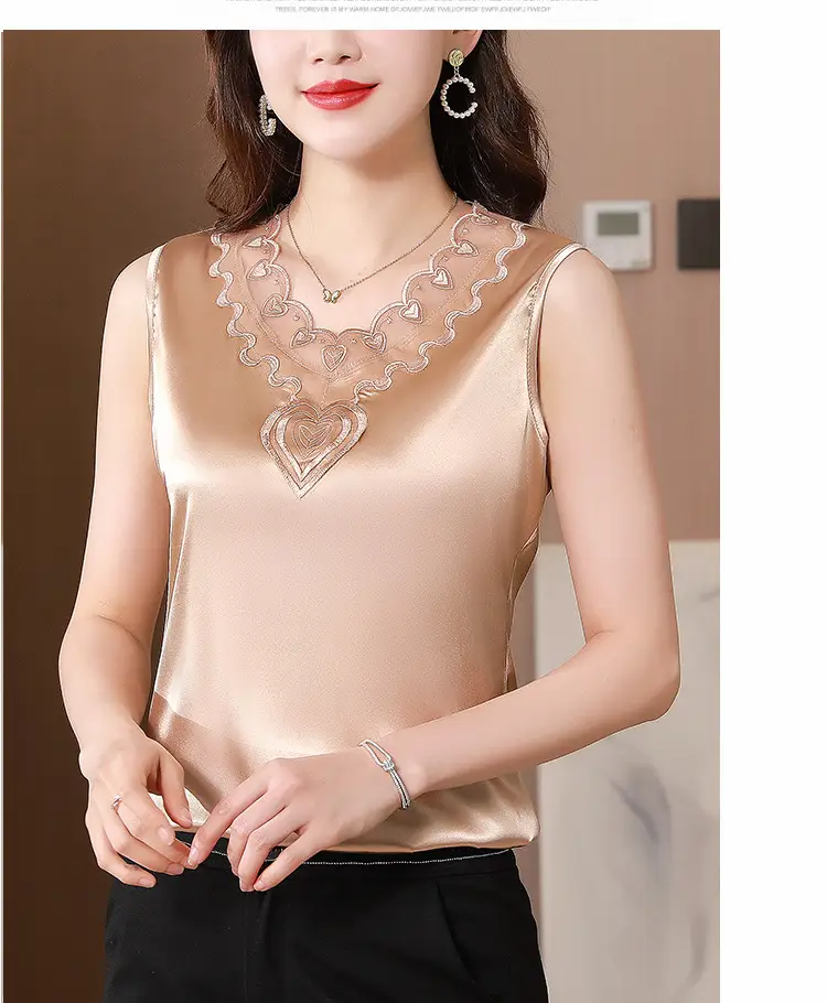 Lace V-Neck Camisole Women Satin Summer Top Large — feature 14