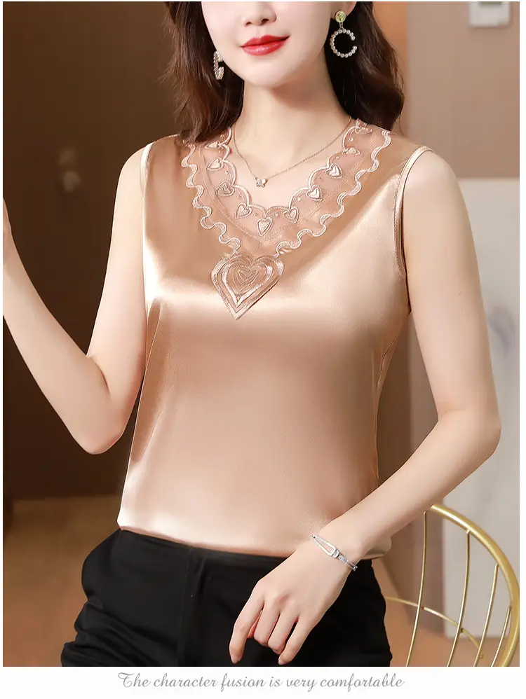 Lace V-Neck Camisole Women Satin Summer Top Large — feature 15