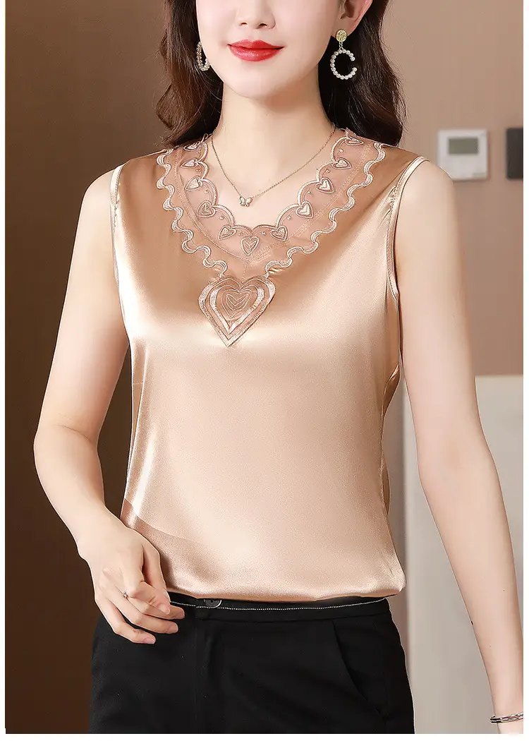 Lace V-Neck Camisole Women Satin Summer Top Large — feature 16