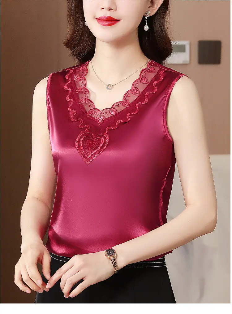 Lace V-Neck Camisole Women Satin Summer Top Large — feature 17