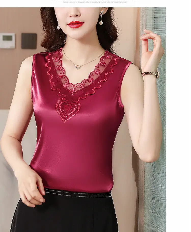 Lace V-Neck Camisole Women Satin Summer Top Large — feature 18
