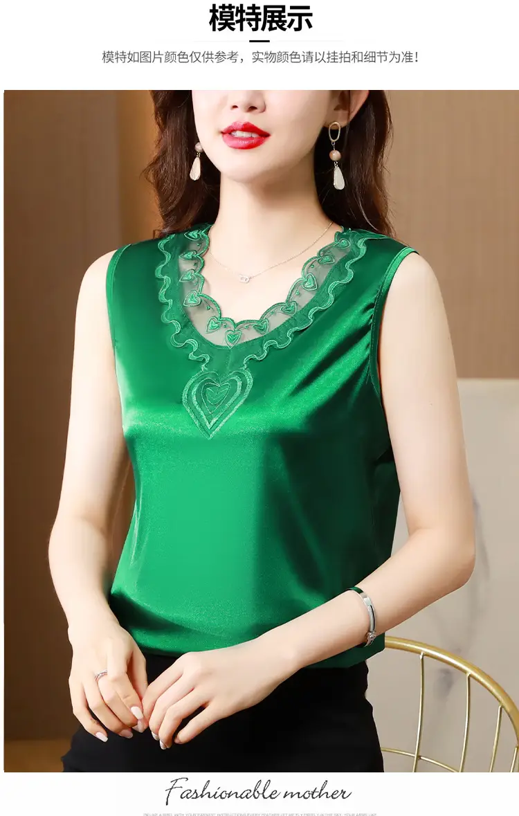 Lace V-Neck Camisole Women Satin Summer Top Large — feature 5