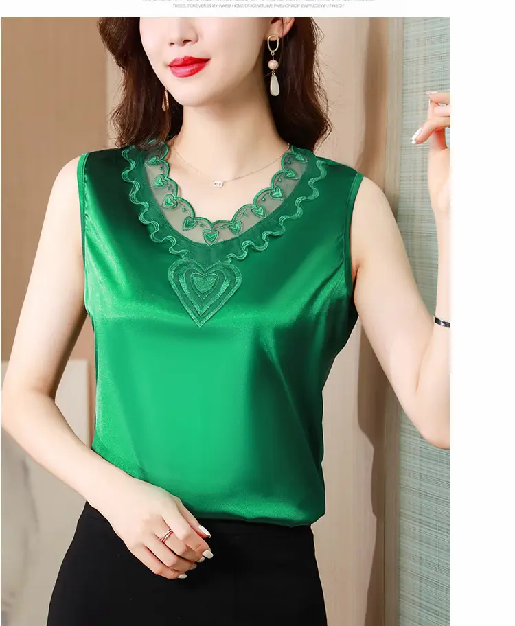 Lace V-Neck Camisole Women Satin Summer Top Large — feature 6
