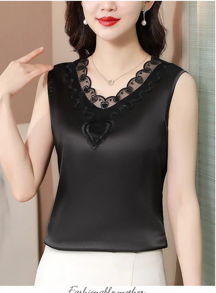 Lace V-Neck Camisole Women Satin Summer Top Large — feature 9