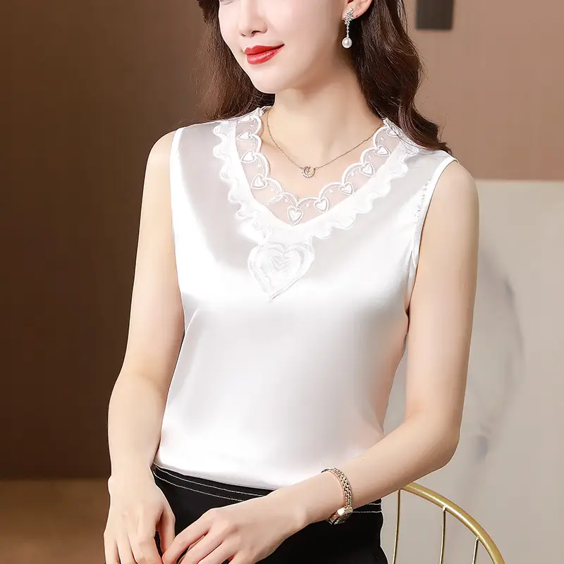 Lace V-Neck Camisole Women Satin Summer Top Large - Image 2