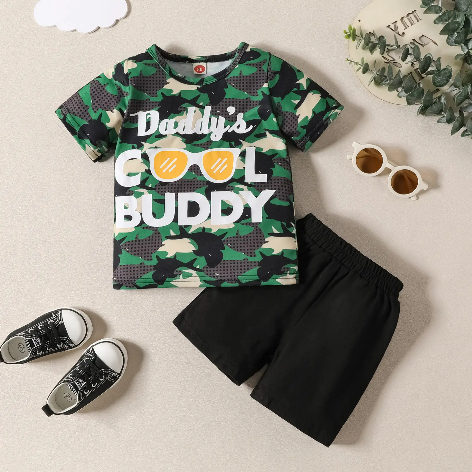 Camouflage Boys T-Shirt Shorts Set Small Medium - Image 2