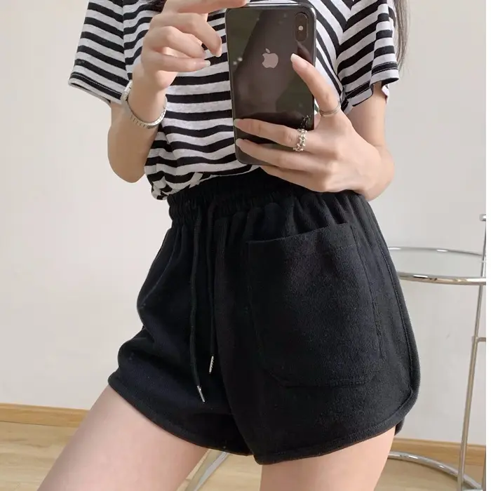 Women's Black Super Short Casual Shorts Large Pocket - Image 3