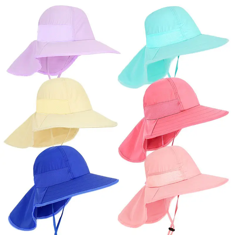 Children Sun Hat Pink Adjustable Neck Cover - Image 31