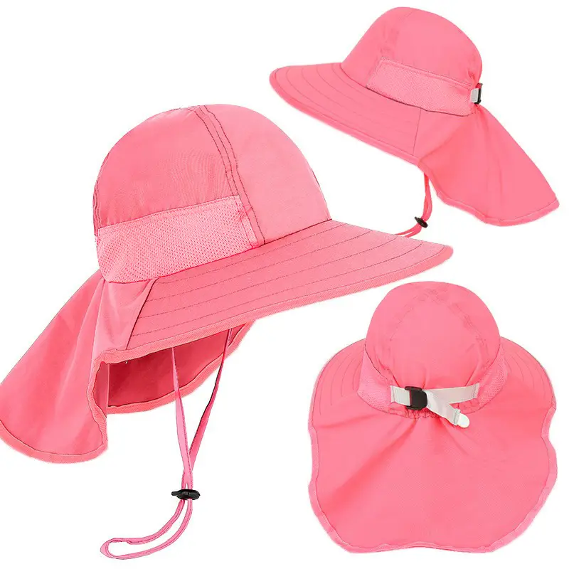 Children Sun Hat Pink Adjustable Neck Cover - Image 32