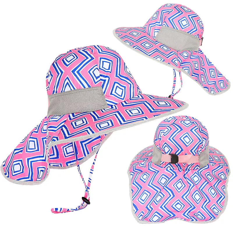 Children Sun Hat Pink Adjustable Neck Cover — feature 27