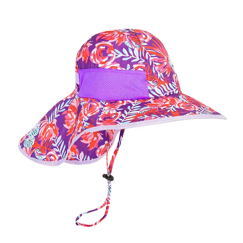 Children Sun Hat Pink Adjustable Neck Cover — feature 30