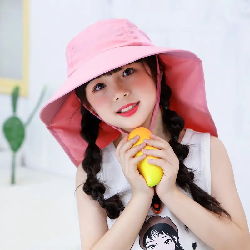 Children Sun Hat Pink Adjustable Neck Cover - Image 20