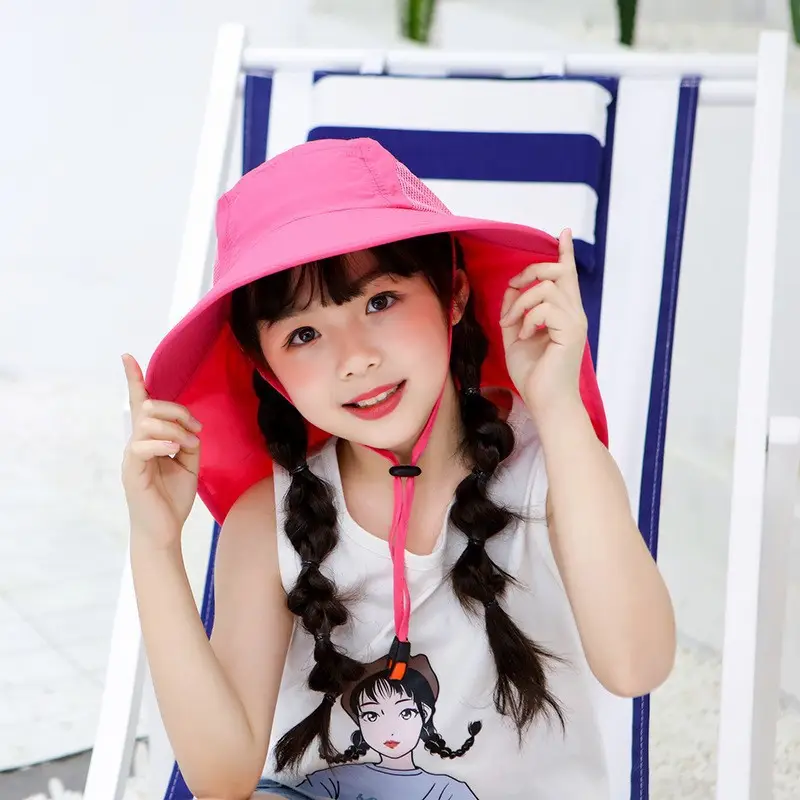 Children Sun Hat Pink Adjustable Neck Cover - Image 23