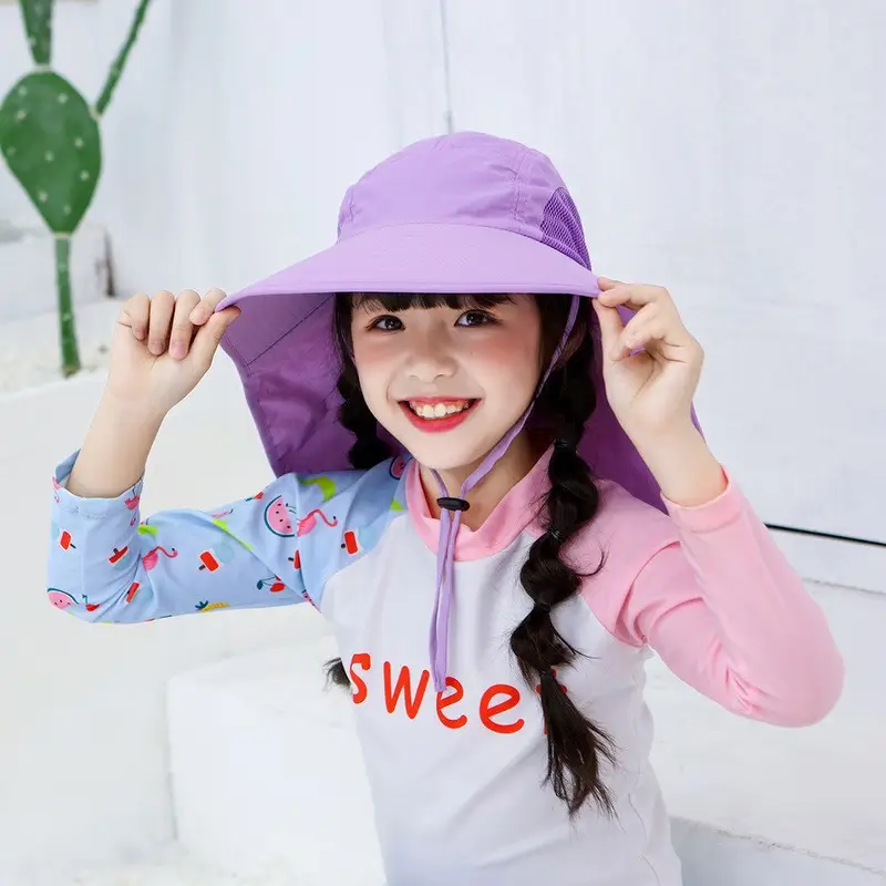 Children Sun Hat Pink Adjustable Neck Cover - Image 24