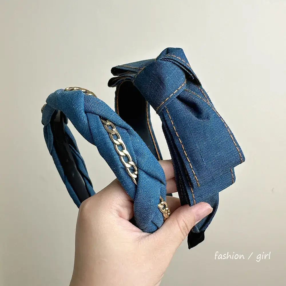 Blue Cranial Top Headband with Gold Chain Twist - Image 3