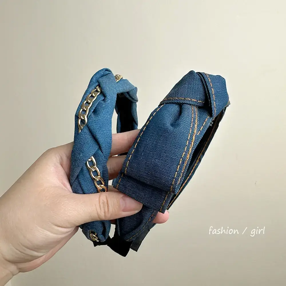 Blue Cranial Top Headband with Gold Chain Twist - Image 4