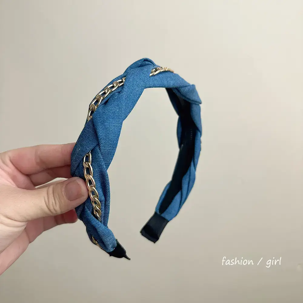 Blue Cranial Top Headband with Gold Chain Twist - Image 5