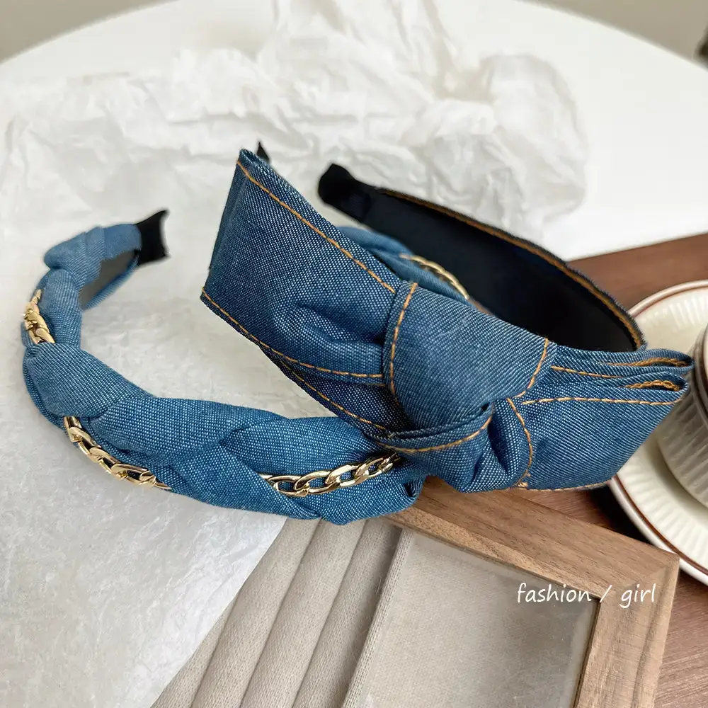 Blue Cranial Top Headband with Gold Chain Twist — feature 11