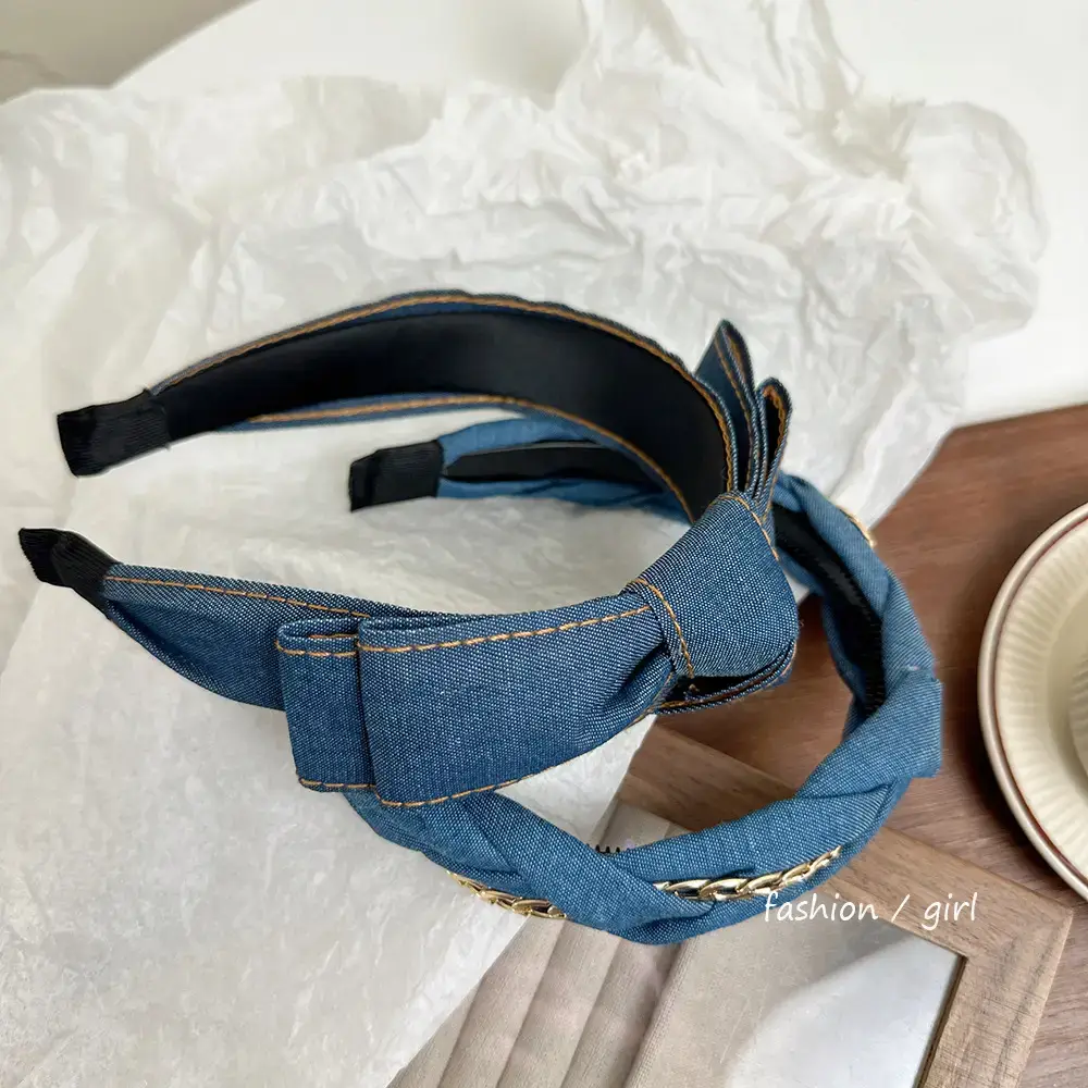 Blue Cranial Top Headband with Gold Chain Twist — feature 13