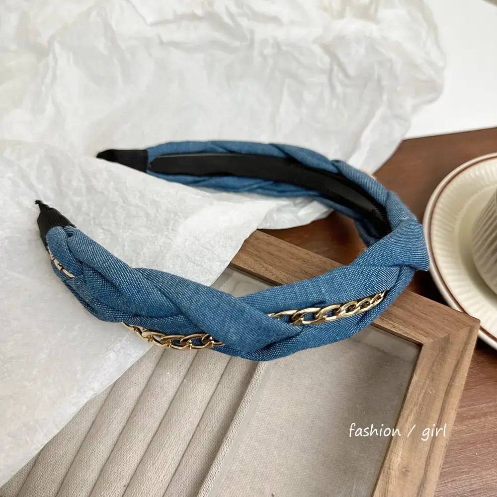 Blue Cranial Top Headband with Gold Chain Twist — feature 14