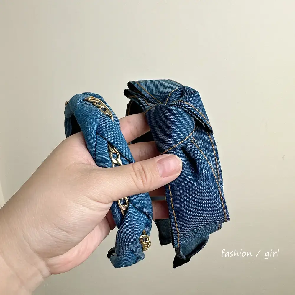 Blue Cranial Top Headband with Gold Chain Twist — feature 6