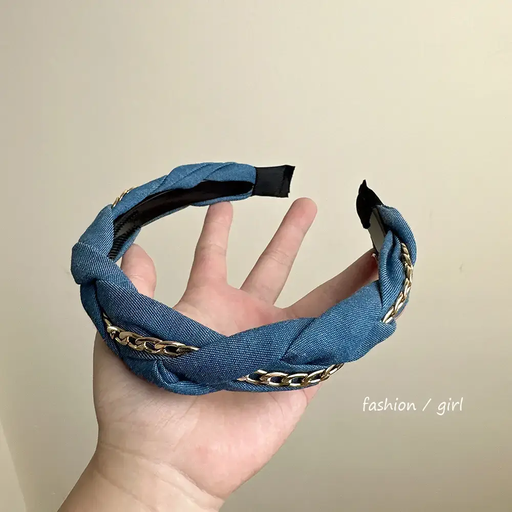 Blue Cranial Top Headband with Gold Chain Twist — feature 8