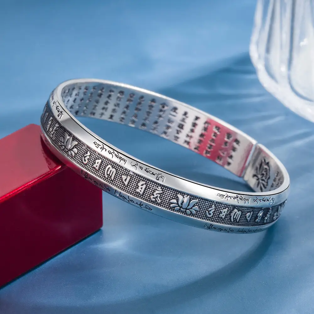 Temperament Solid Dandong Gate Retro Open Bracelet Heart Sutra Ethnic Style - Image 2