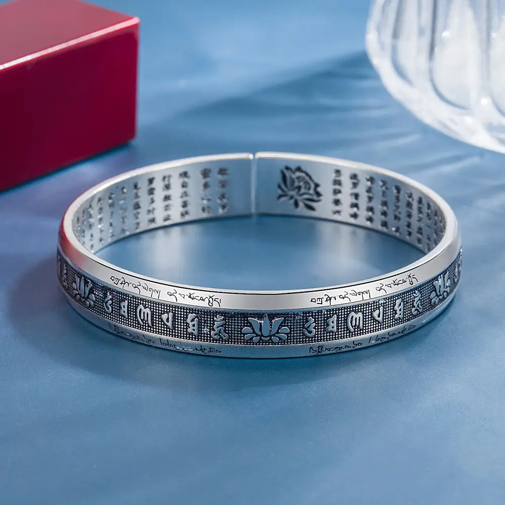 Temperament Solid Dandong Gate Retro Open Bracelet Heart Sutra Ethnic Style - Image 3