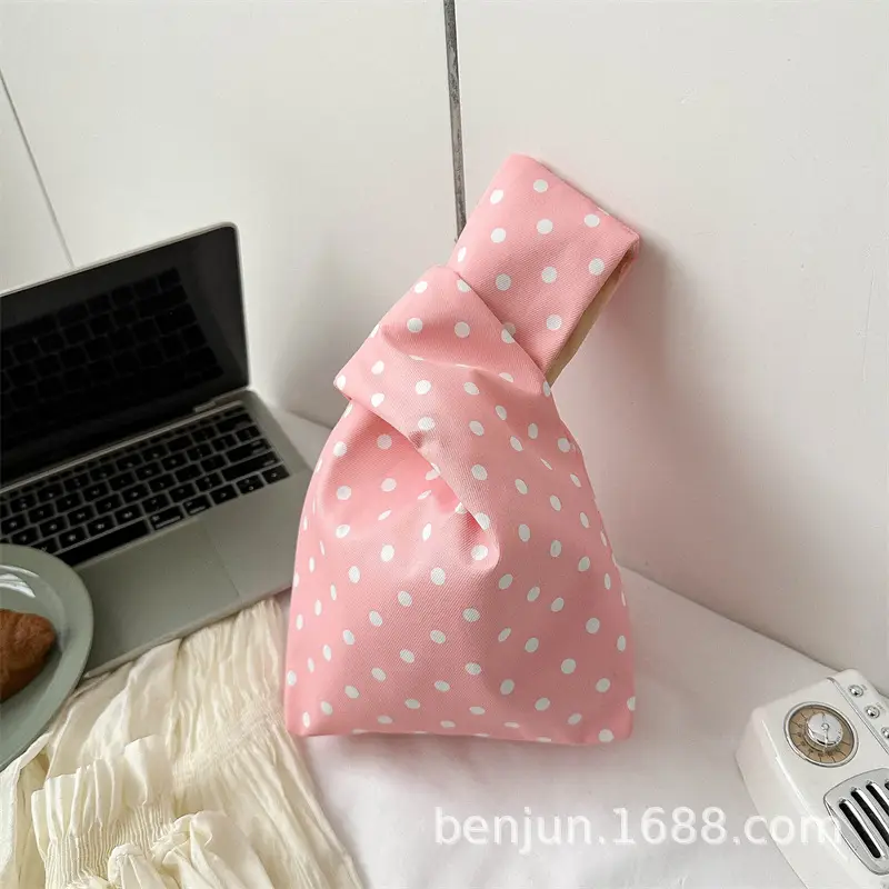 Pink Polka Dot Mini Knotted Phone Bag - Image 11