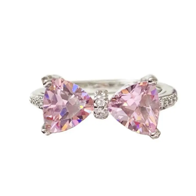 Pink Bow Refined Micro-inlaid Sweet Girl Ring French Opening Zircon Simple Niche Design High-end Sense - Image 6