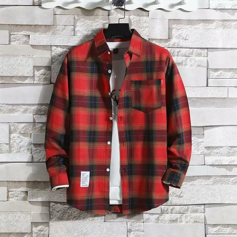 Men's Black White Checkered Long Sleeve Shirt Large