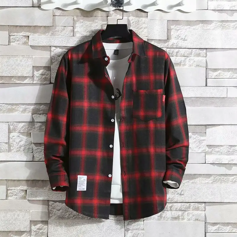 Men's Black White Checkered Long Sleeve Shirt Large
