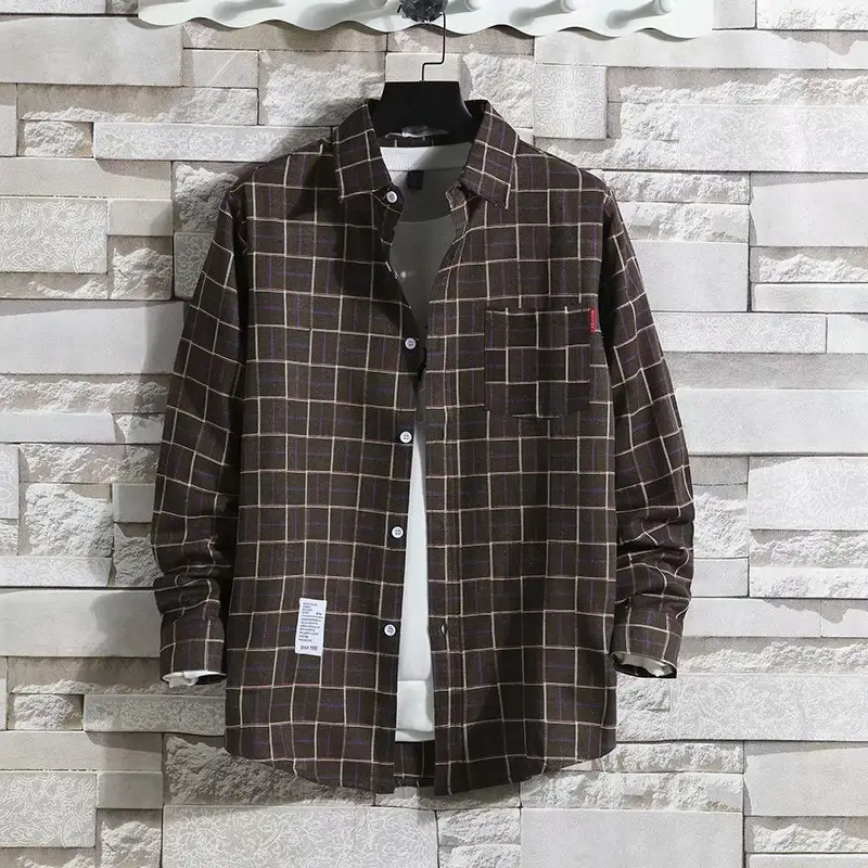 Men's Black White Checkered Long Sleeve Shirt Large