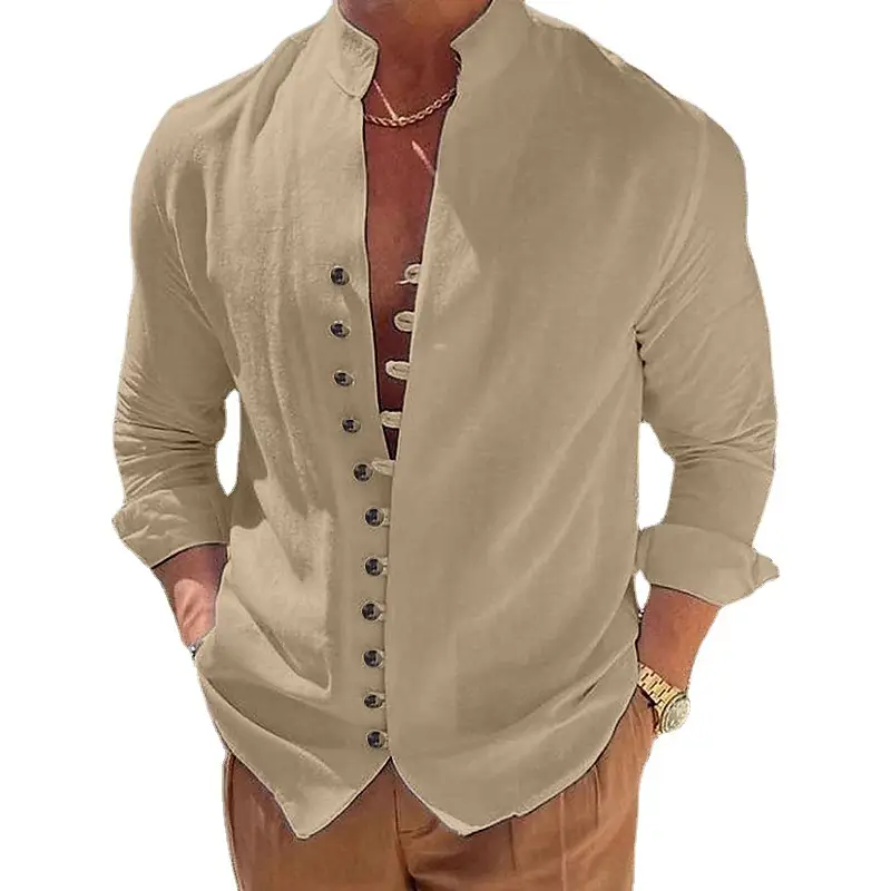 Men's White Linen Button Shirt Long Sleeve Casual Wear